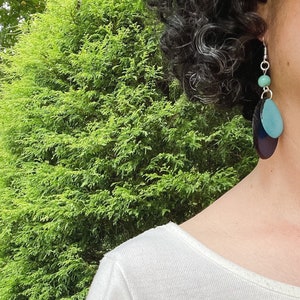 Blue Dangle and Drop Statement Earrings, Tagua Handmade Jewelry, Gifts for Her, Fair Trade Earrings, Eco friendly Jewelry