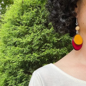 Yellow and Fuchsia Tagua Earrings, Sustainable Handmade Jewelry, Gifts for Her, Fair Trade Jewelry
