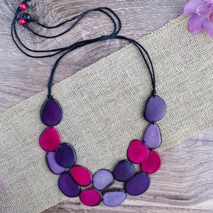 New! Tagua Purple Lilac and Fuchsia Bib Statement Necklace, Fair Trade Handmade Jewelry,  Mother’s Day Gift for Her, Spring Fashion Trend