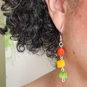 Colorful Tagua Earrings, Gifts for Her Under 20, Fair Trade Handmade Jewelry, Chunky Beaded Earrings