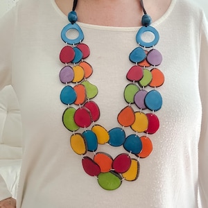 Multicolored Tagua Bib Necklace: Handmade Fair Trade Jewelry