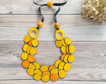 Yellow Tagua Bib Necklace: Handmade Fair Trade Boho Jewelry