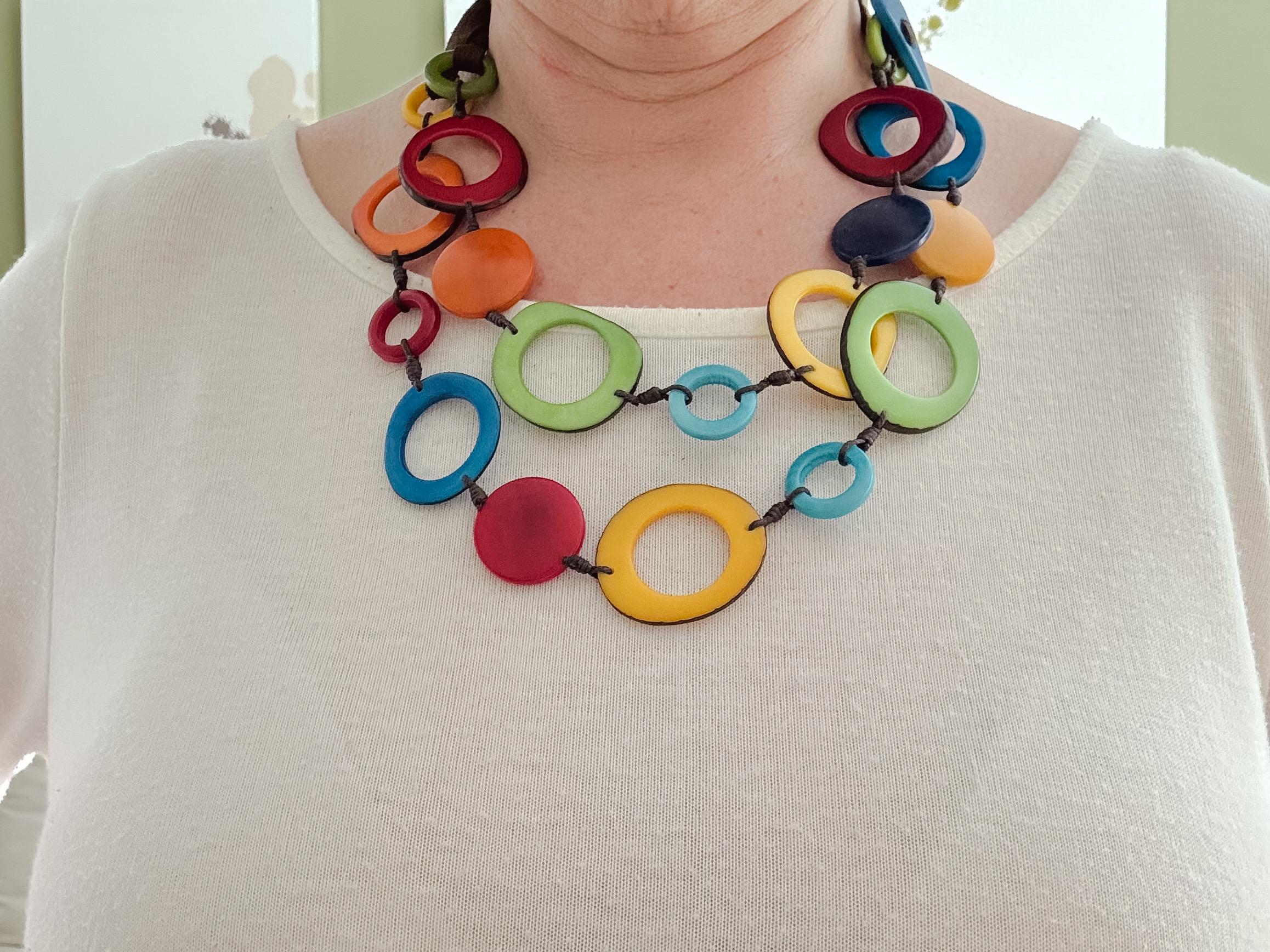 Multicolor Tagua Beaded Necklace: Fair Trade Boho Jewelry
