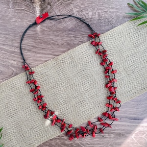 Red Tagua Beaded Necklace: Fair Trade Handmade Statement Jewelry