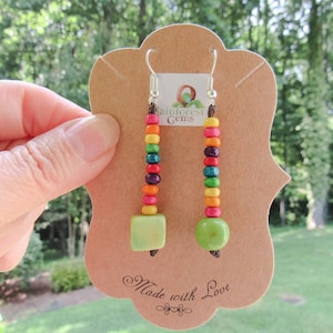 Colorful Asymmetric Tagua & Wood Earrings, Perfect Gifts Under 20