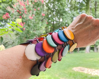 Multicolored Tagua Adjustable Bracelets, Sustainable Handmade Jewelry, Gift for Her Him Under 20, Fair Trade Jewelry, Colorful Wristband