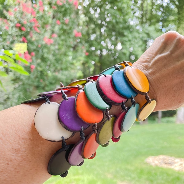 Multicolored Tagua Adjustable Bracelets, Sustainable Handmade Jewelry, Gift for Her Him Under 20, Fair Trade Jewelry, Colorful Wristband