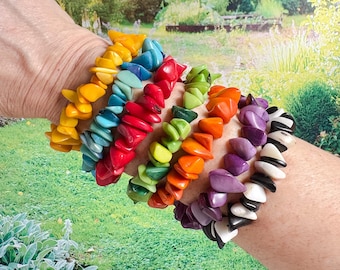 Colorful Tagua Nut Stretch Bracelets: Handmade Sustainable Jewelry, Gifts under 20