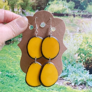 Yellow Tagua Nut Earrings: Handmade Boho Fair Trade Jewelry