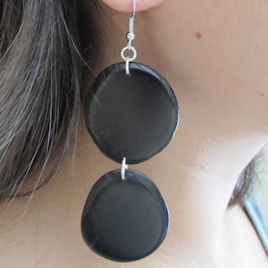 Ivory, Black Tagua Nut Chunky Long Earrings, Sustainable Handmade Jewelry, Gifts Under 20 for Her, Fair Trade  Jewelry