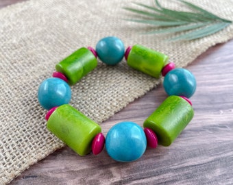 Tagua Nut Stretch Bracelet: Colorful Handmade Fair Trade Jewelry