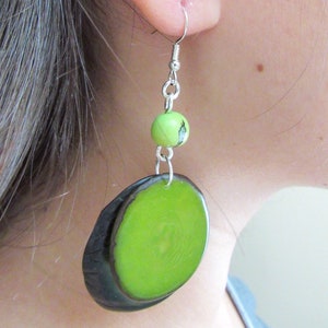 Green Tagua Nut Earrings: Handmade Fair Trade Jewelry