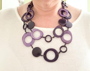 Purple Tagua Beaded Necklace: Handmade Boho Jewelry, Fair Trade