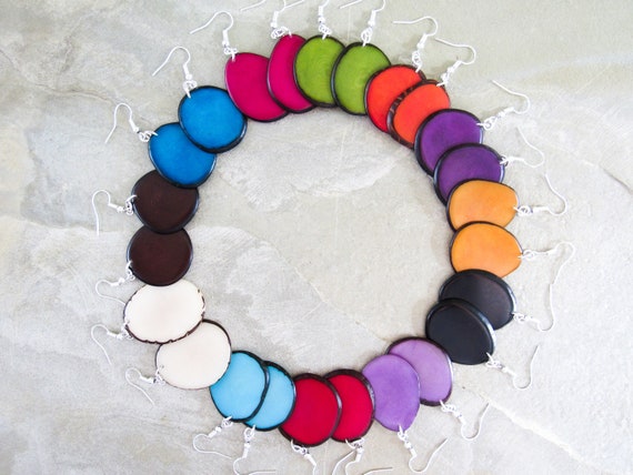 Colorful Tagua Earrings: Sustainable Fair Trade Jewelry, Gifts under 20