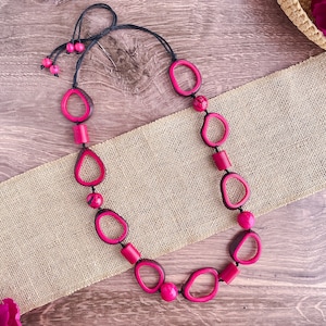 Fuchsia Tagua Beaded Necklace: Fair Trade Handmade Jewelry