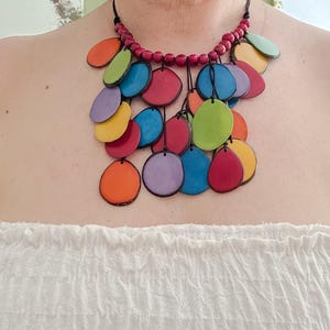 Handmade Multicolored Tagua Necklace: Fair Trade Boho Bib Statement Jewelry