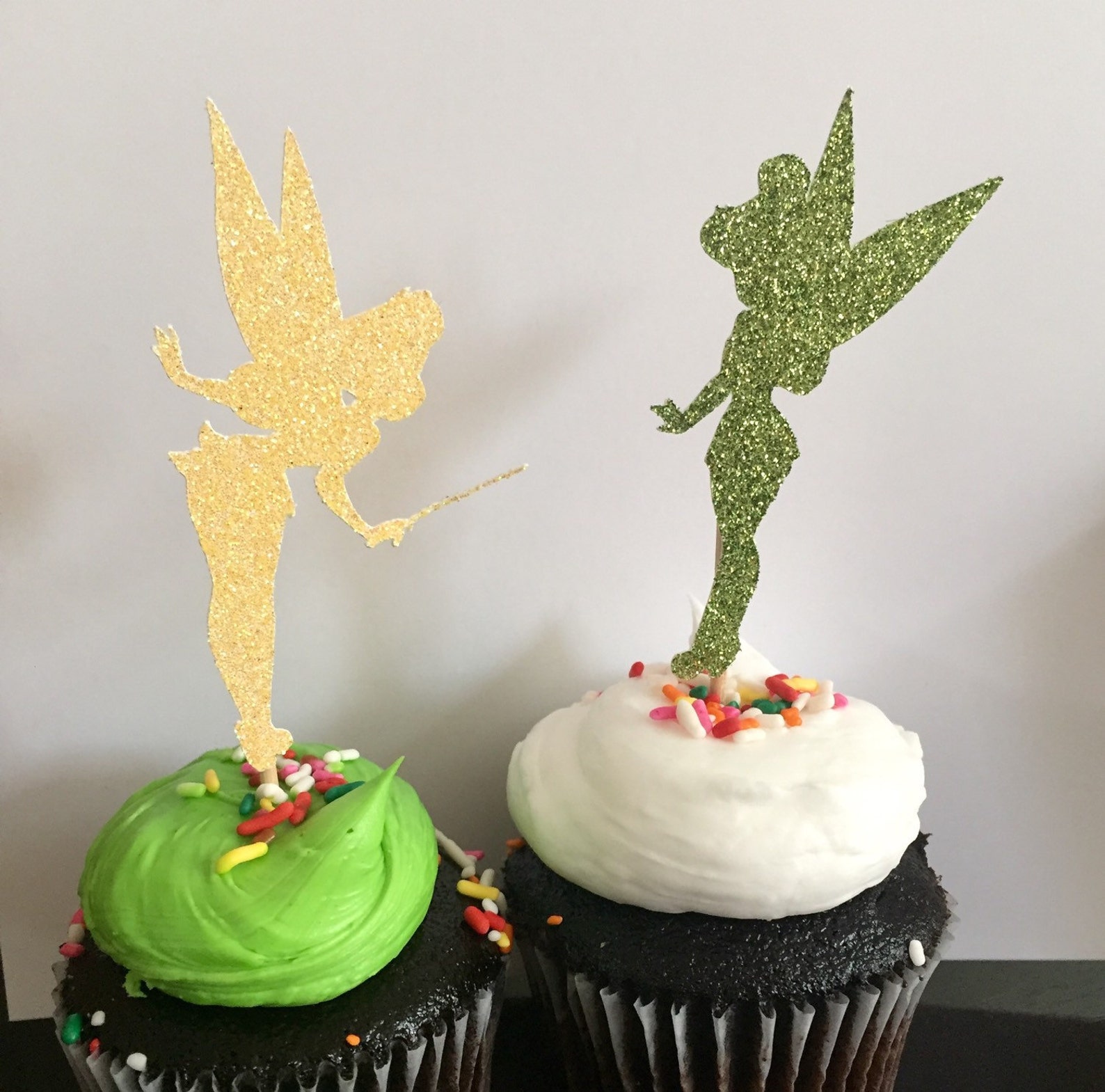 Set of 12Tinkerbell glitter cupcake topper//Tinkerbell Etsy
