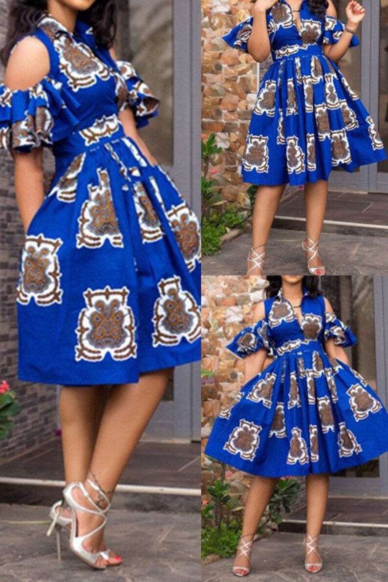 Blue cold shoulder dress Ankara dress