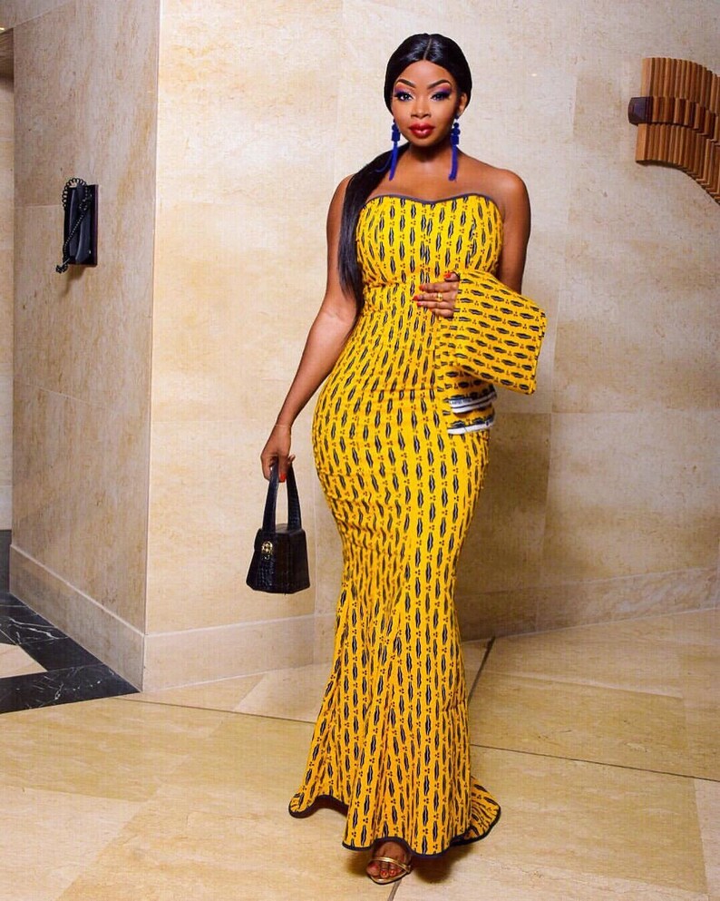 Yellow Ankara Gown African Print Long Dress
