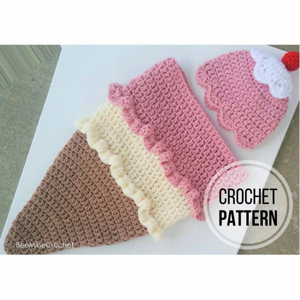 PATTERN/ Ice Cream Cone Newborn Cocoon/ Crochet / English US terms Only