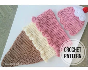 PATTERN/ Ice Cream Cone Newborn Cocoon/ Crochet / English US terms Only