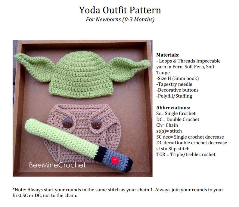 PATTERN/ Yoda Inspired Newborn Outfit/ Crochet / English US terms Only image 2