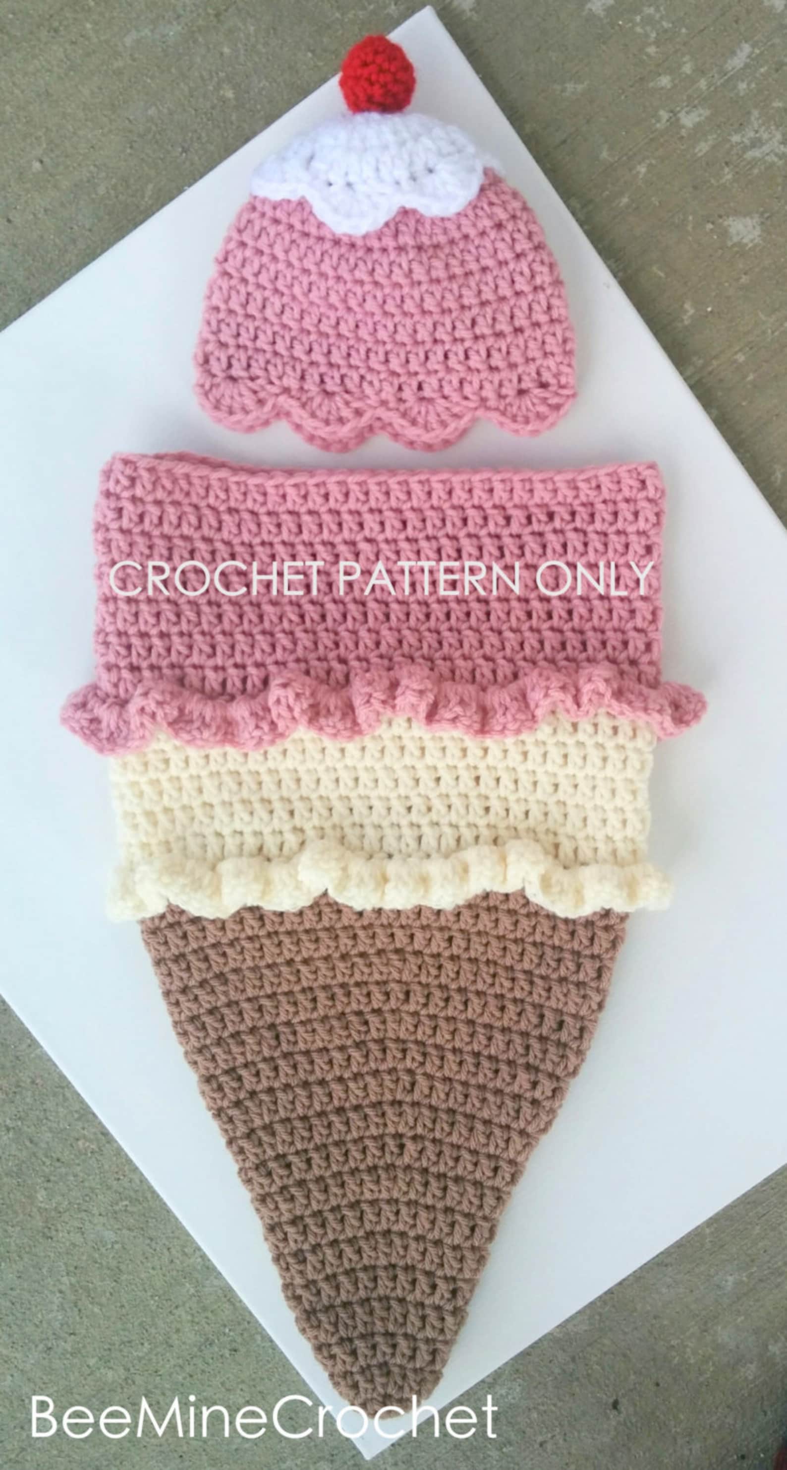 Ice Cream Cone Newborn Cocoon and Hat CROCHET PATTERN Etsy