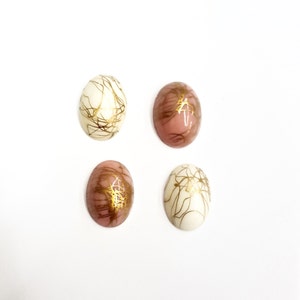 Vintage White Gold Drizzle Glass Cabochons – 21mm Round Smooth Domed – 6 Pieces For Jewelry Making
