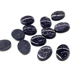 10 pieces Genuine Blue Gold Stone Cabochons, Oval, Made in Germany, 8x6mm, Vintage
