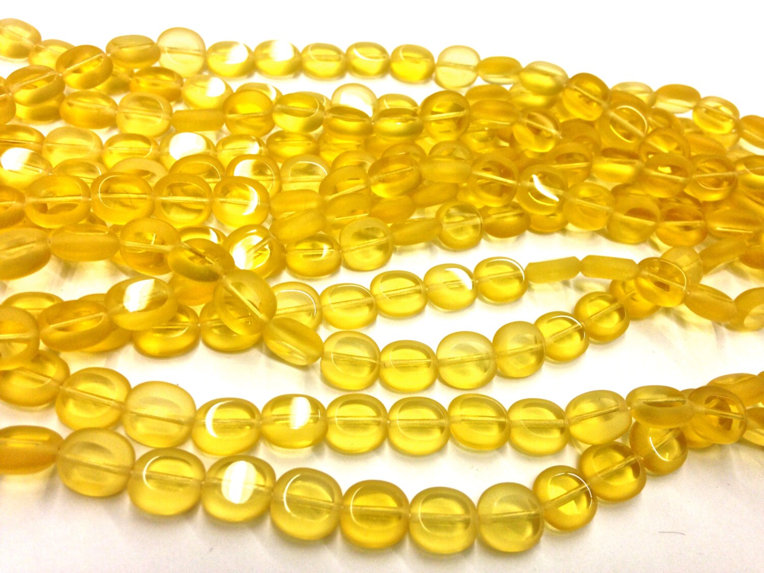 1 Strand 50 Beads Honey Gold Yellow Glass Bead Flattened Etsy