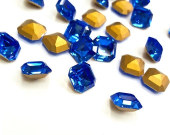 6 Pieces Sapphire Swarovski Stones, Article #4671, Vintage, 10mm or 7mm  Square Octagon Shape