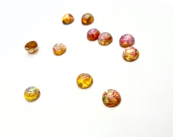 24 Stuks Glas Harlekijn Fire Opal Cabochons, Flat Back, Vintage, 7mm Rond