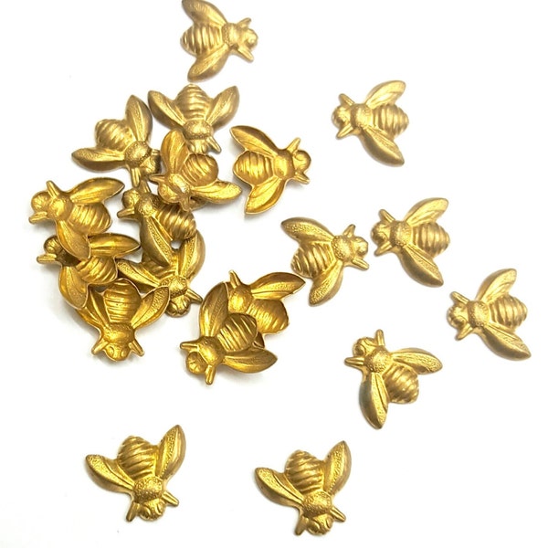 25 Pieces Small Bee Findings, Raw Brass, Vintage, 10x12mm