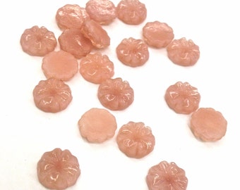 10 Pieces Pink Czechoslovakian Glass Flower Cabochons, 9mm, Vintage