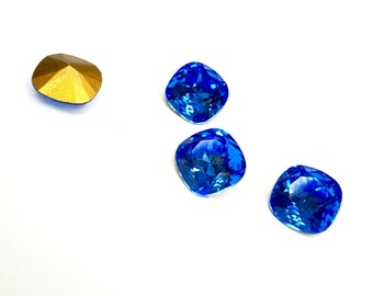 2 Pieces Sapphire Swarovski Antique Square Stones, Article #4470, Vintage, 10mm
