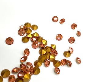 Swarovski Peach Chaton Stones, Round, Pointed Back, 4 Sizes, Vintage