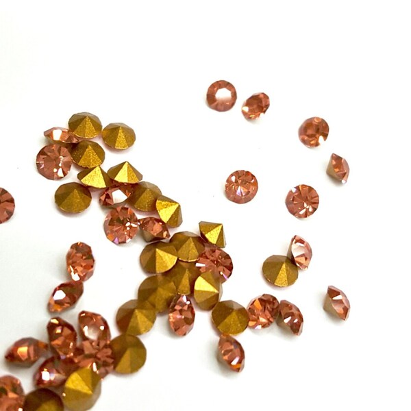 Swarovski Peach Chaton Stones, Round, Pointed Back, 4 Sizes, Vintage