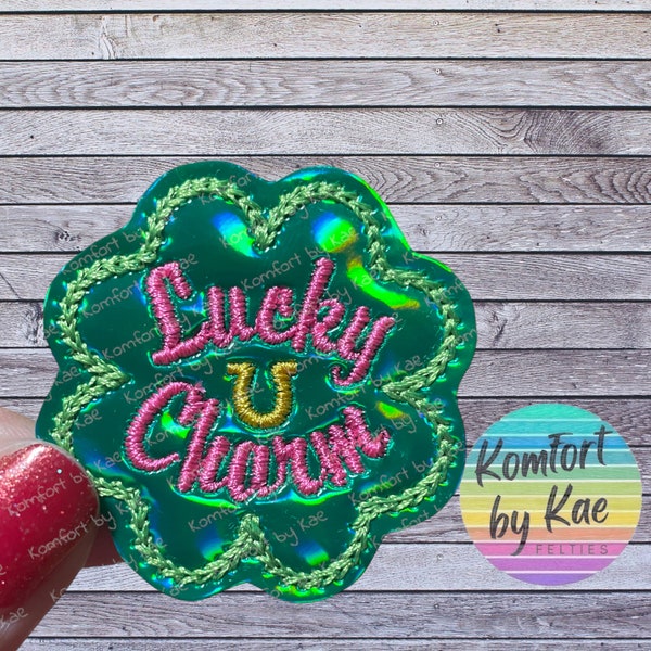 Green Holo Lucky Charm Clover (GG) Felties * Felt Embellishments * Felt Applique * Hair Bow Supplies *