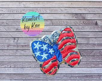 Cheetah Patriotic Butterfly Feltie - Felt Embellishments * Felt Applique * Hair Bow Supplies *