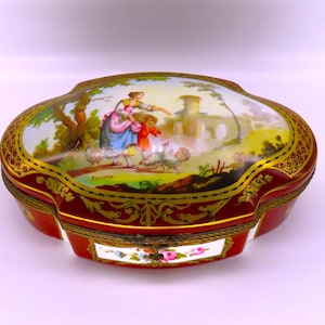 Antique Sevres 18th C.Paris France Clignancourt Artist Signed Painted Polychrome Porcelain Large Dresser Box Hinged Bronze Ormolu Mount