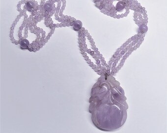 ヴィンテージ 中国製 1970年代 アメジスト マルチストランド 彫刻