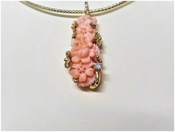 Vintage Italian 14 kt. Carved Pink Coral Flowers … - image 4