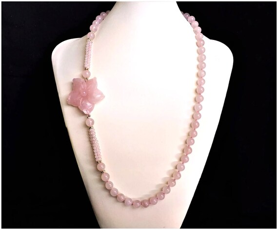 Vintage Chinese Export 1970's Rose Quartz Carved … - image 2