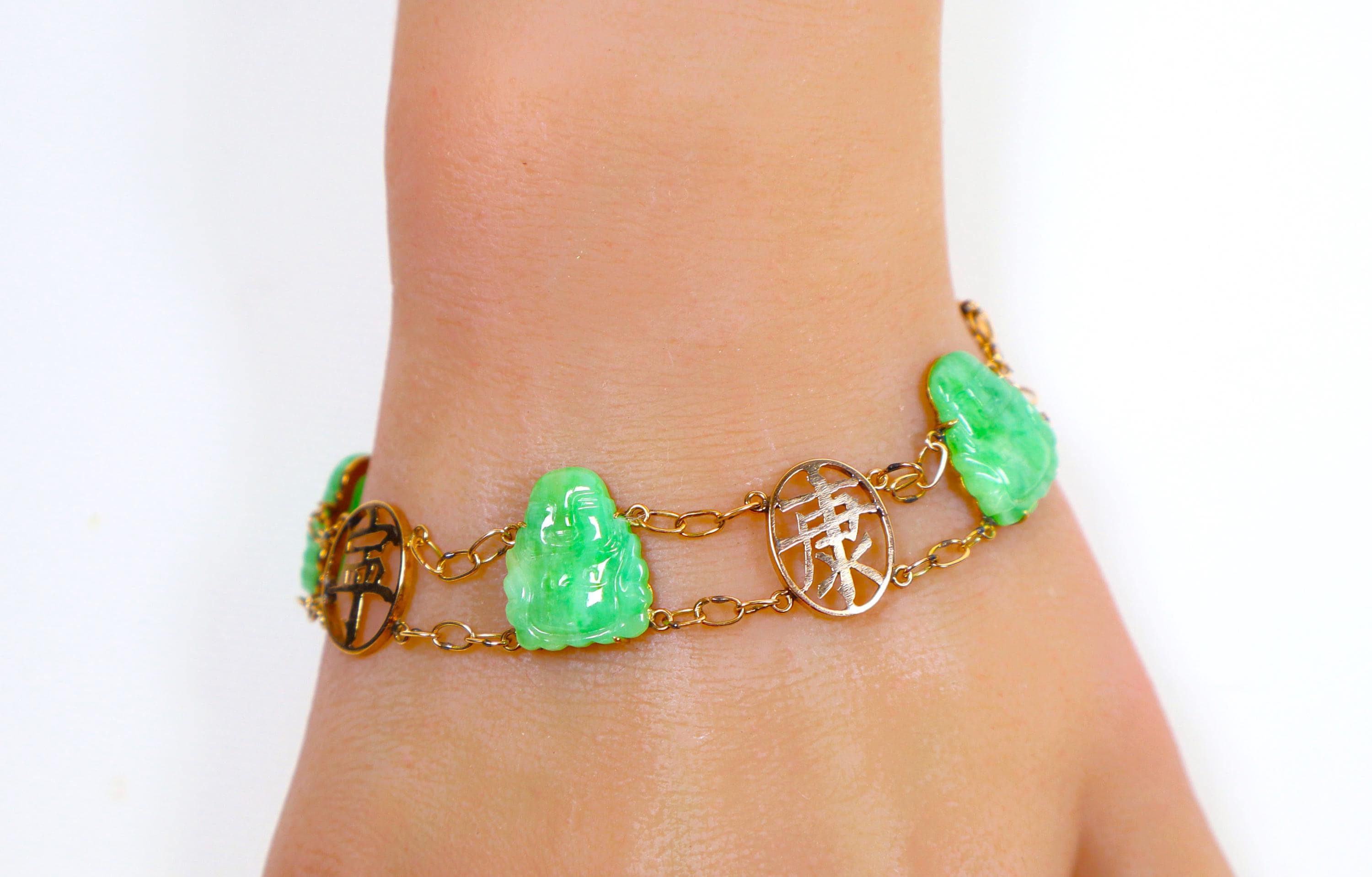 Vintage 1900's Translucent Apple Green Jadeite Buddha 14k Yellow