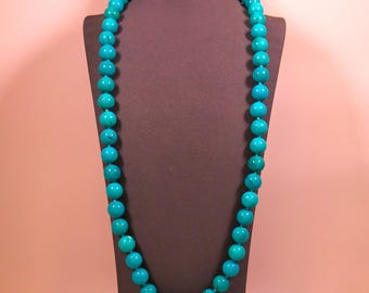 Collana di perline turchesi grandi, annodate a mano, diametro 12 mm, lunghezza 76 cm (30 pollici).