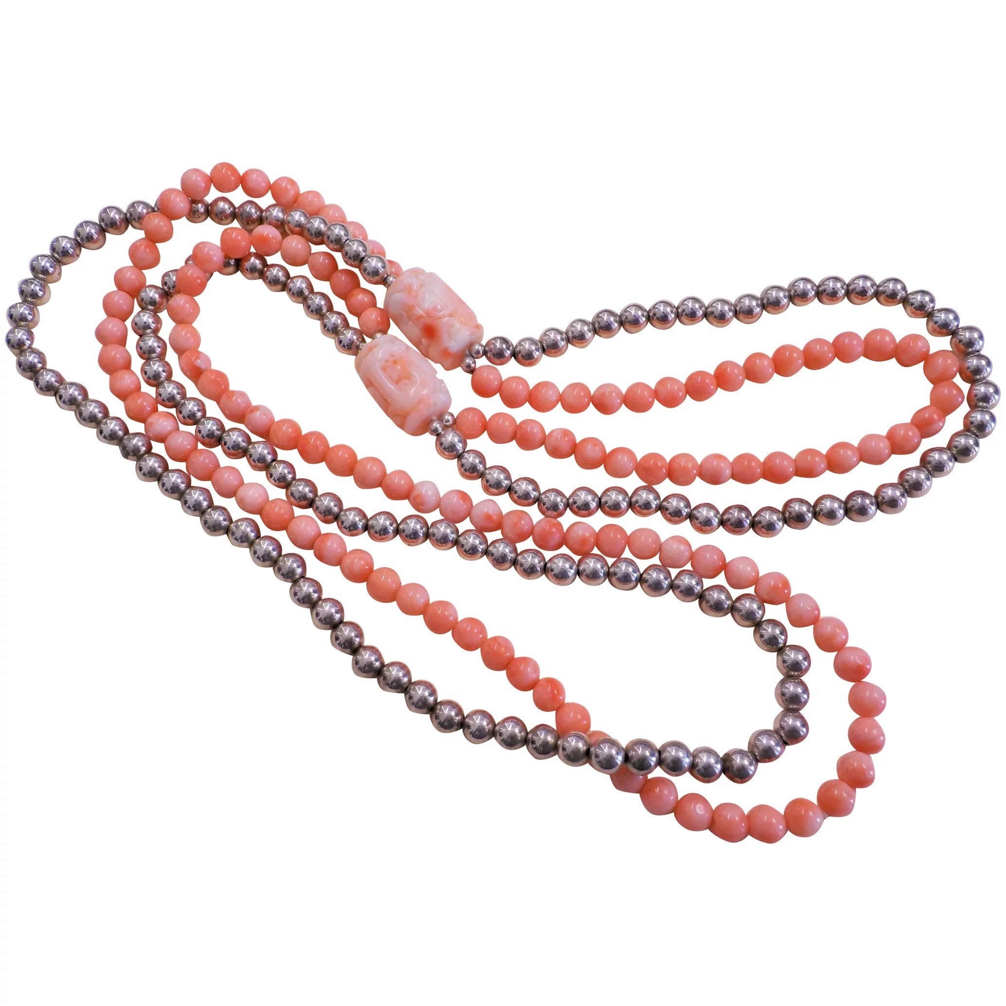 Collana Lunga Vintage Forever 21 Con Ciondolo Grande In Lucite Rosa/Pesca - Argentato