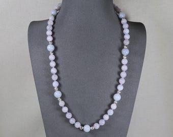 Collana di perline in argento sterling con giada giadeite lavanda naturale autentica, lunga 52 cm (20,5 pollici).