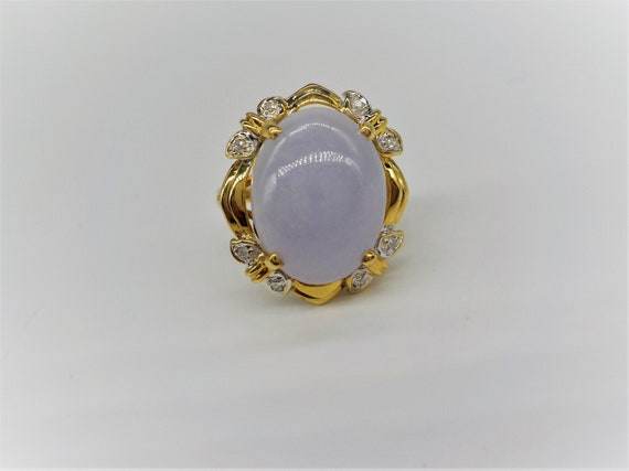 Vintage 14k Gold Large Oval Lavender Jadeite Jade… - image 6