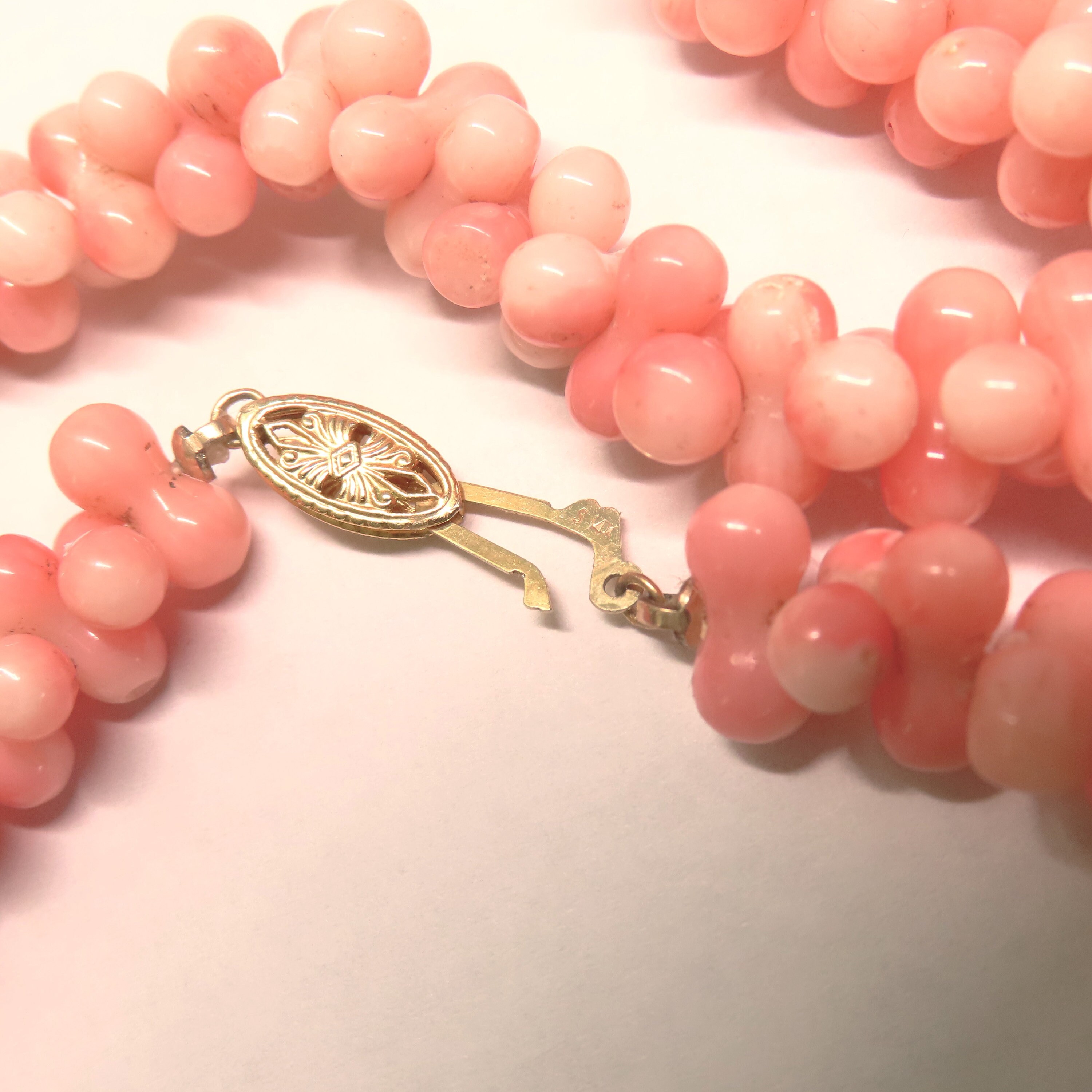 Collier Vintage En Corail Rose Et Or 18K Massif - Longueur 46 Cm - Années 60 - Occasion