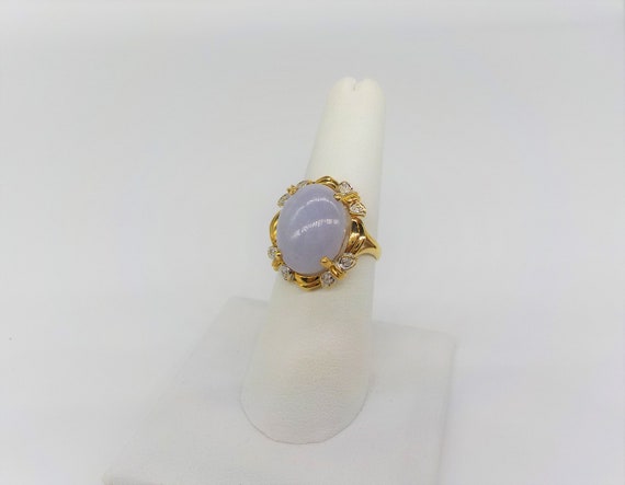 Vintage 14k Gold Large Oval Lavender Jadeite Jade… - image 2